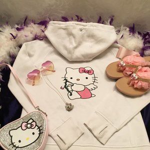 ADORABLE  y2k hoodie with hello kitty logo and crystal details!